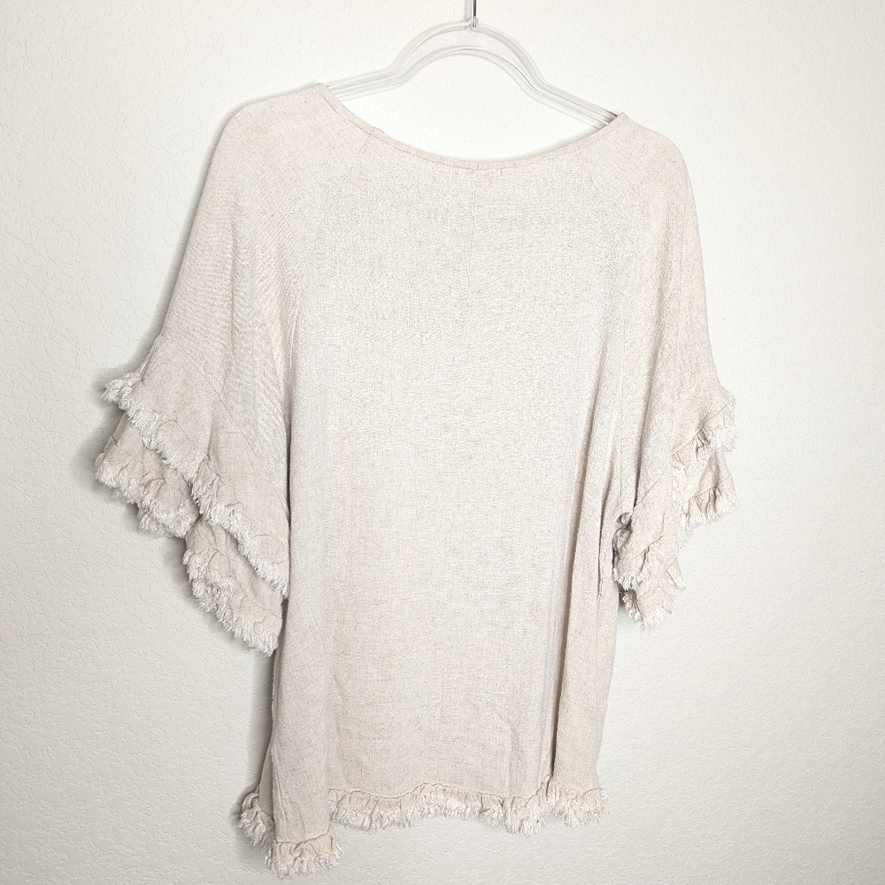 Umgee Double Ruffle Sleeve Linen Tunic Top - Picture 7 of 8